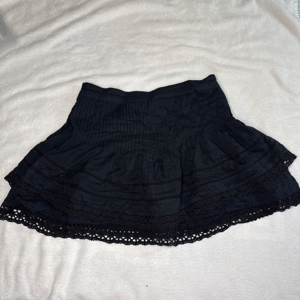 Free People Summer's Night Black Pintuck Lace Mini Skirt Size 0 Boho Cottagecore